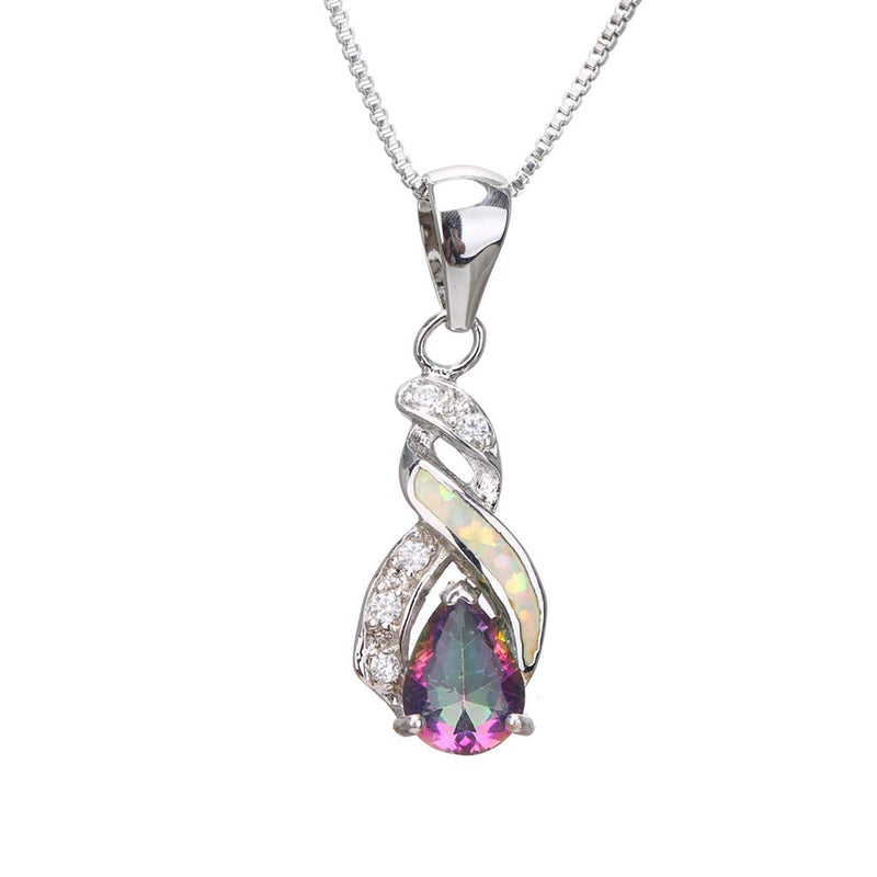 [Australia] - Hermosa Jewelry Sets Australian Opal Blue Sapphire Necklace Earrings JS1 