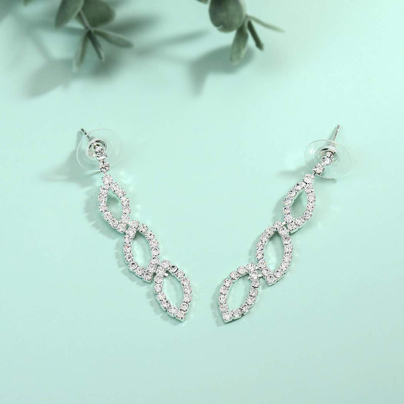 [Australia] - Aukmla Bridal Wedding Necklace Earring Set Silver Rhinestone Necklaces Bride Jewelry Accessories for Women and Girls Necklace-019 (Set of 3) 