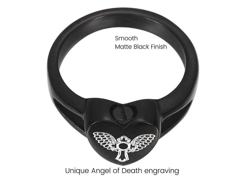 [Australia] - AMIST Guardian Angel Urn Ring Cremation Jewelry for Ashes Keepsake Memorial Bereavement Condolence and Sympathy Gift for Loss of Loved One Black 6 