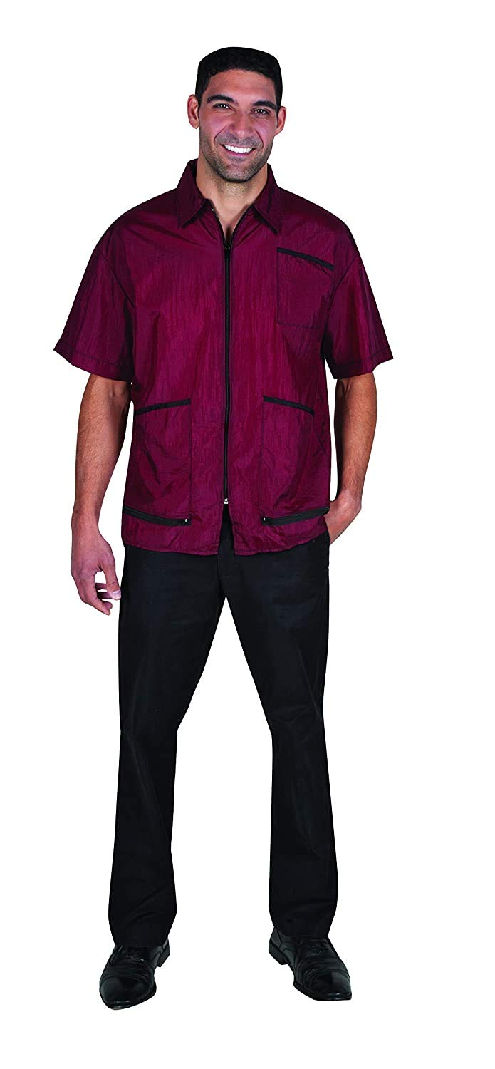 [Australia] - Betty Dain Premier Barber Jacket, Soft, Lightweight, Water Resistant Nylon Repels Hair, Zippered Front, Two Angled Lower Pockets with Zippered Bottoms, Angled Chest Pocket, Burgundy, XL 