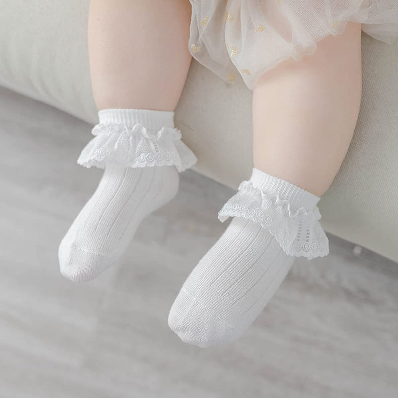 [Australia] - QandSweet Newborn Girls' Lace Socks Baby Ankle Sock for Infant and Toddlers Pink/Grey/White/Aqua/Yellow/Khaki 0-6 Months 