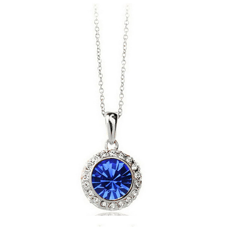 [Australia] - MAFMO White Platinum Plated Crystal Round Shaped Necklace Bracelet Earrings Set Women Fashion Jewelry Royal Blue 