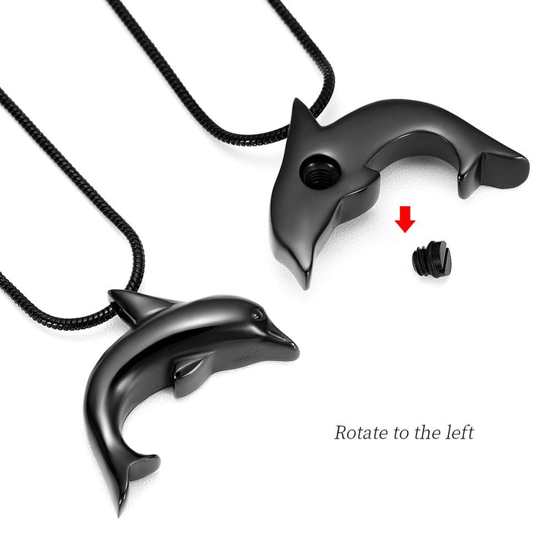 [Australia] - Dolphin Shape Cremation Necklace for Ashes Stainless Steel Ashes Holder Keepsake Memorial Urn Pendant Jewelry +Fill kit Black 