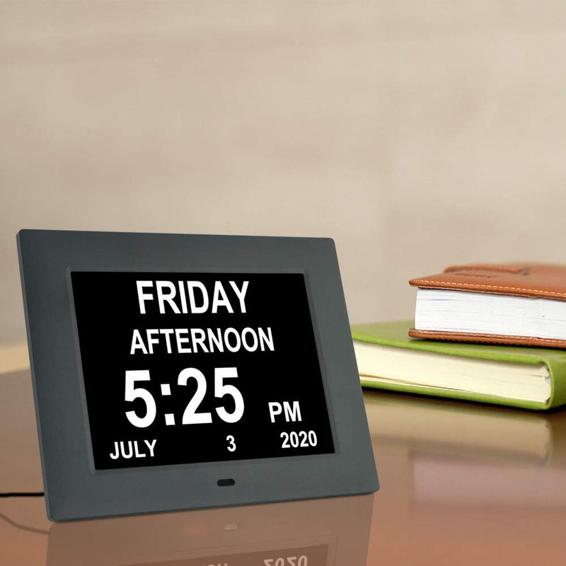[Australia] - LaMi 7 inch Digital Day Calendar Clock with 8 Alarm ,Auto-Brightness,Extra Large Non-Abbreviated Date Day Time Dementia Clock for Elderly, Seniors,Vision Impaired 7 Inch Black 