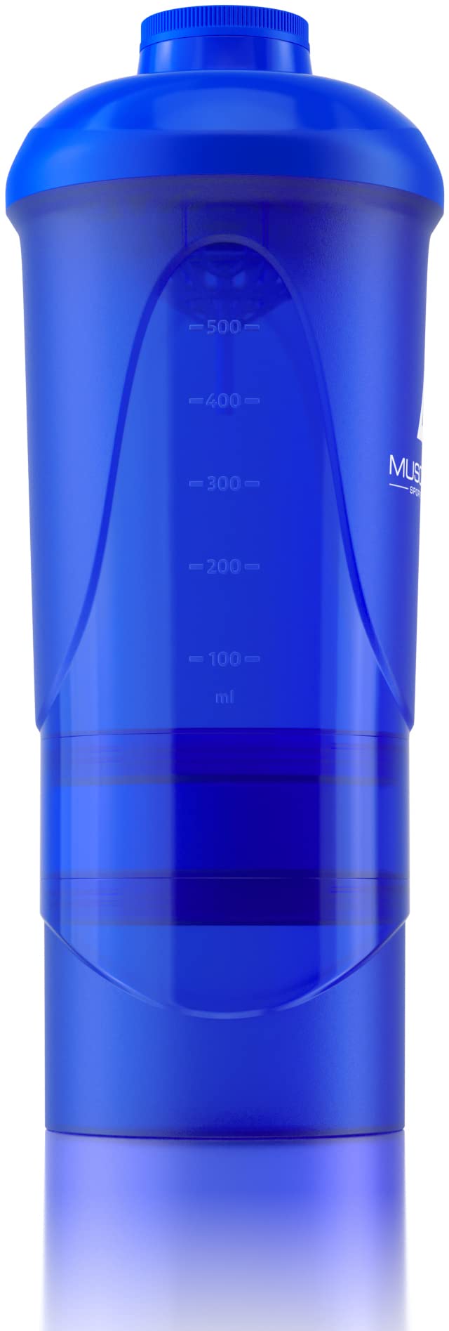 [Australia] - Protein shaker screw top 100% LEAK PROOF drinks bottle 500ml to 700ml by Musc (stunning blue transparent plus storage) Stunning Blue Transparent Plus Storage 