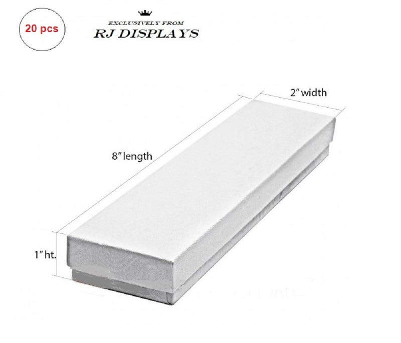 [Australia] - Pack of 20 Boxes Elegant White Paper Cotton Filled Boxes Jewelry Bracelet, Watches, Necklace and Anklet Gift Displays 8" x 2" x 1" Inches #82 