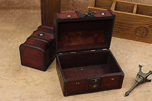 [Australia] - Coolrunner 2pcs Antique Vintage Wooden Box Stamp Flower Small Metal Lock Jewelry Treasure Chest Handmade Retro Wood Organizer Case Box (2 pcs) Brown 