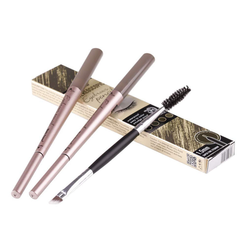 [Australia] - HeyBeauty 2 Pack of Eyebrow Pencil, Waterproof Eyebrow Makeup with Dual Ends, Professional Brow Kit with Eyebrow Brush, Black 