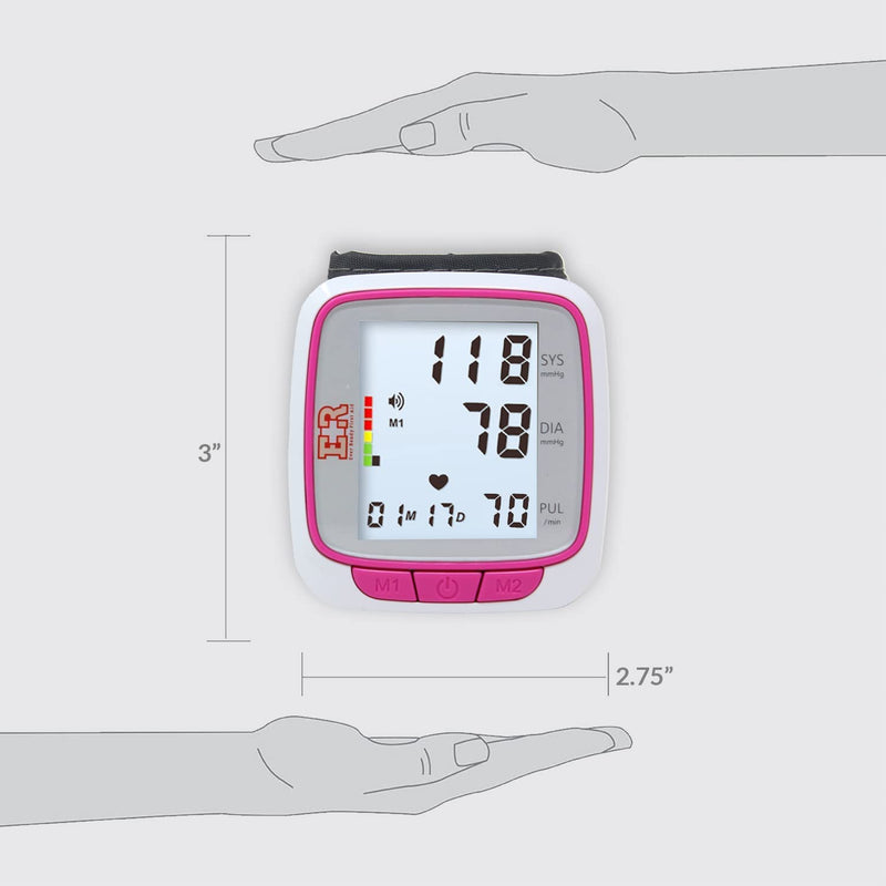 [Australia] - Ever Ready First Aid Fully Automatic Blood Pressure Wrist Cuff Watch Wearable Monitor - Pink- Batteries Included 