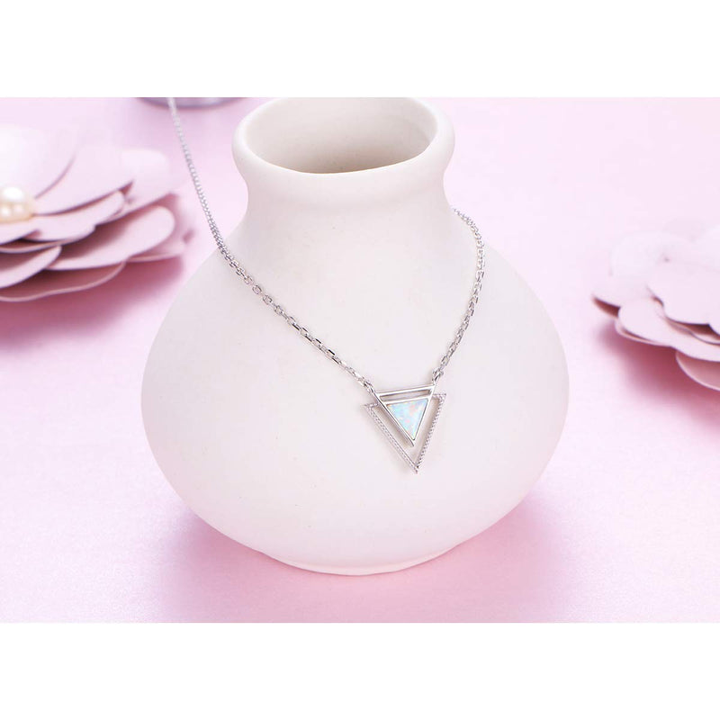 [Australia] - Mothers Day Jewelry Created Opal Heart Necklace for Women Girls 925 Sterling Silver Jewelry Pendant with Message Love You Forever Valentine's Day Gifts Double Power Triangle 