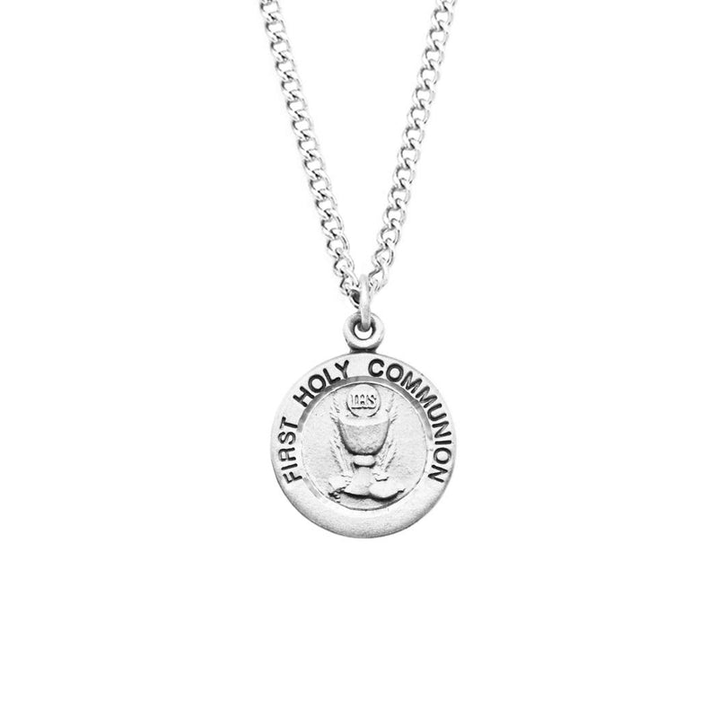 [Australia] - Rosemarie Collections Religious Gift Round First Holy Communion Medal Pendant Necklace with Prayer Card, 18" 