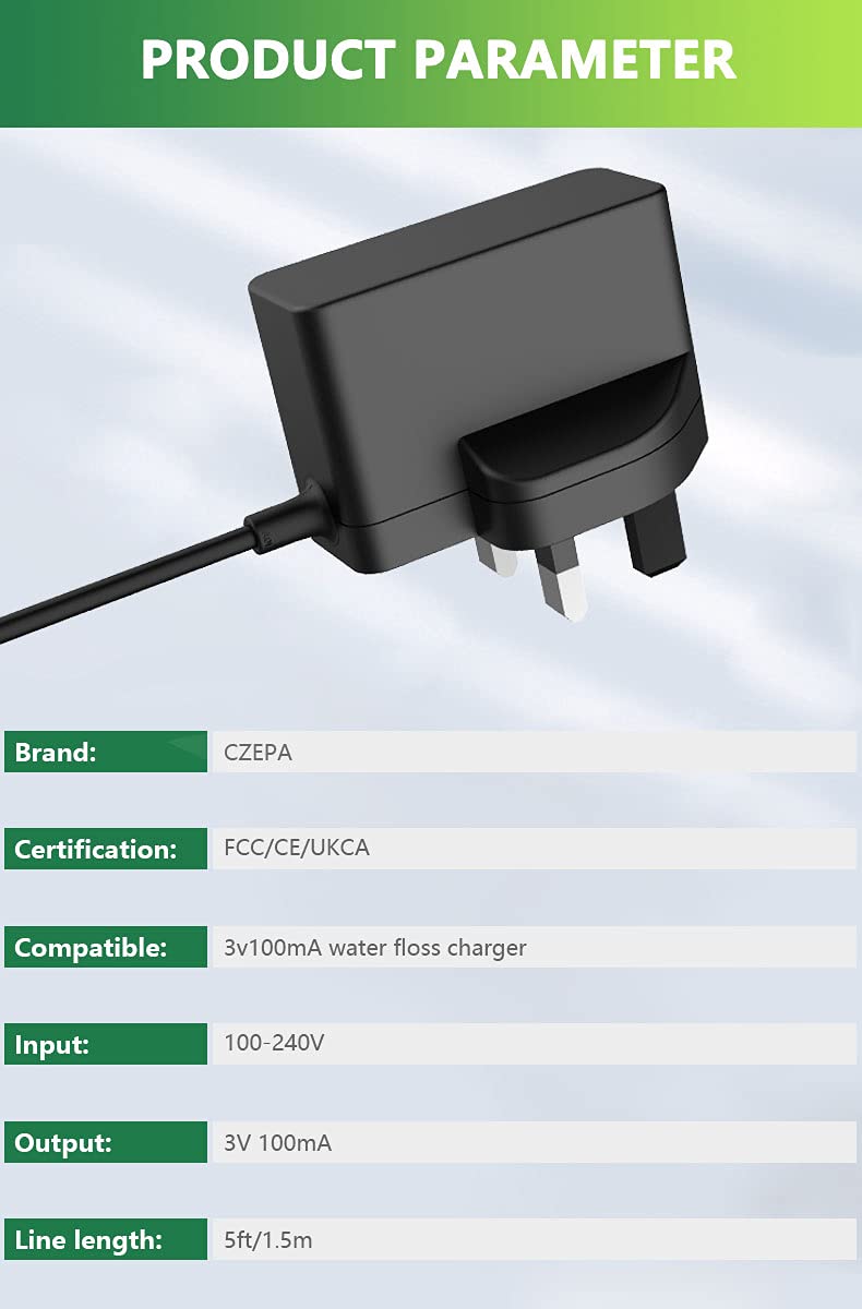 [Australia] - Bouge Water Flosser Charger for Waterpik WF-13CD010, WP-100-450, WP-112-462, WP-360, WP-440, WP-450, WP-462, WP-463, WP-465, WP-468 Cordless Plus Water Flosser Water Pick Power Cord Charger Cable 