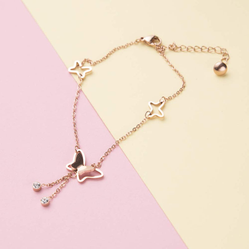 [Australia] - UALGL 18k Rose Gold Butterfly Anklet Starfish Necklace for Women Girl Beautiful Gift Box Rose Gold-JL 