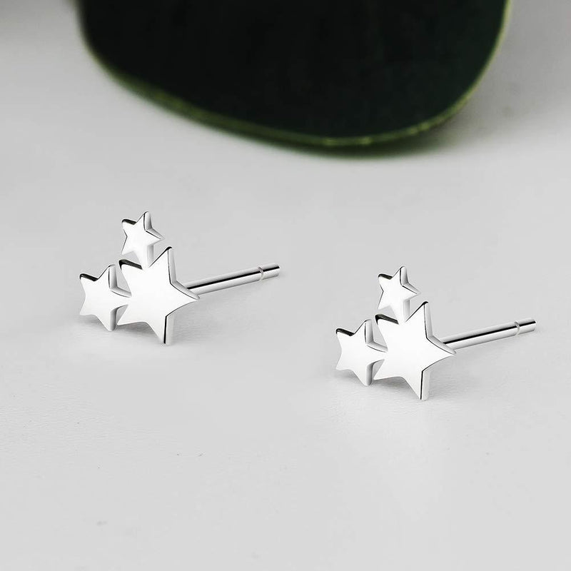 [Australia] - Meyiert 925 Sterling Silver Star Earrings - 3 Stars Stud Earrings (with Gift Box) White 