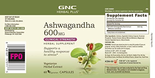 [Australia] - GNC Herbal Plus Ashwagandha 600mg, 60 Capsules, Supports a Healthy Response to Stress 