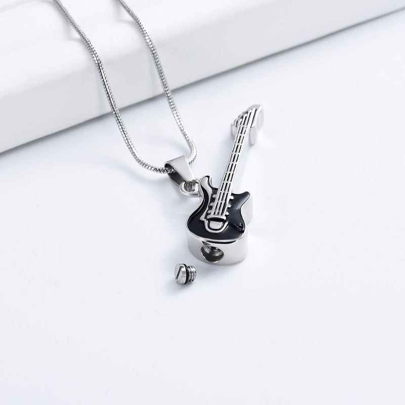 [Australia] - Electronic Guitar Cremation Jewelry for Ashes Pendant Stainless Steel Music Enthusiast Keepsake Memorial Urns Necklaces Black 