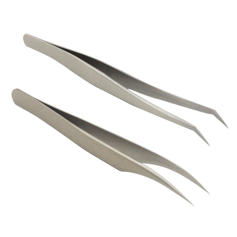 [Australia] - Volume Eyelash Extension Tweezers - FEITA Professional Stainless Steel Angled curved Pointy Precision Tweezer Set for Single Lash, 3D-6D Volume Lashes, Hair Removal (2 Pcs) 