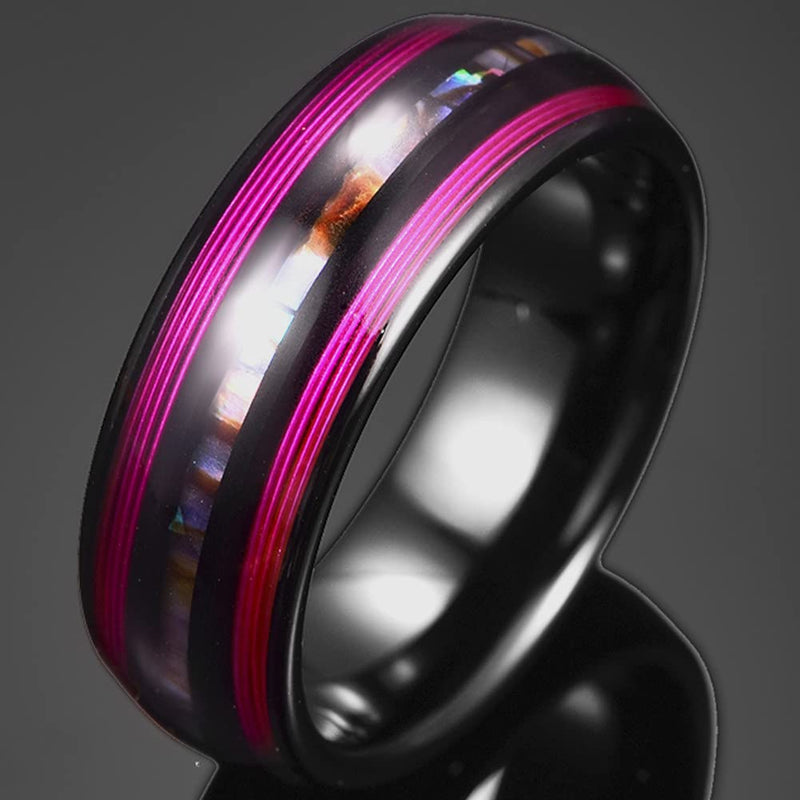 [Australia] - Corato 8mm Black Tungsten Rings with Purple Guitar String for Men Women Abalone Shell Inlay Wedding Bands Dome Style Comfort Fit Size 7-12 
