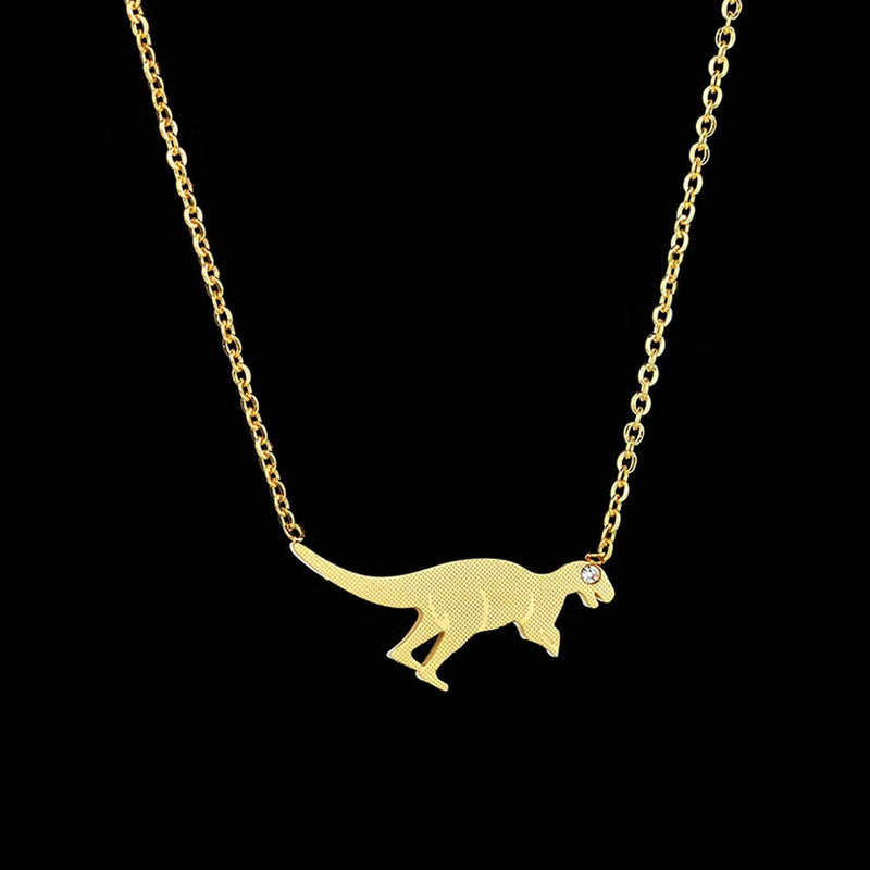 [Australia] - RZCXBS Dinosaur Pendant Necklace Lightweight Surgical Stainless Steel Animal Necklace Gold 