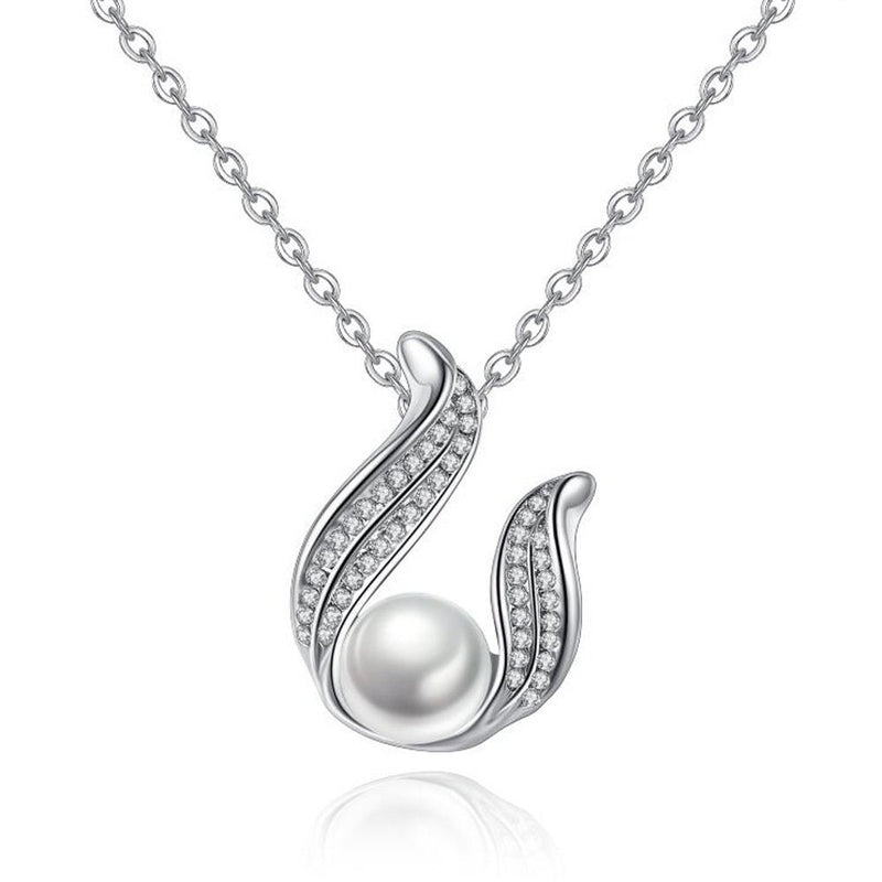 [Australia] - Zhang Trading Co., Ltd. White Gold-Plated Shell Beads with Cubic Zirconia Necklace+Earring Set Silver 