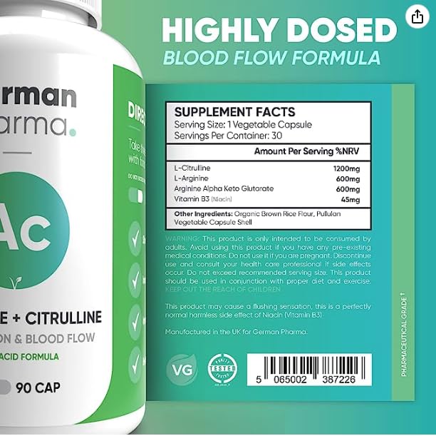 [Australia] - L-Arginine & Citrulline 1845mg Capsules | High Strength Dose | German Pharma | 90 Vegetable Capsules | Enhance Vascularity, Performance & Recovery | UK Manufactured | 100% Vegan | 