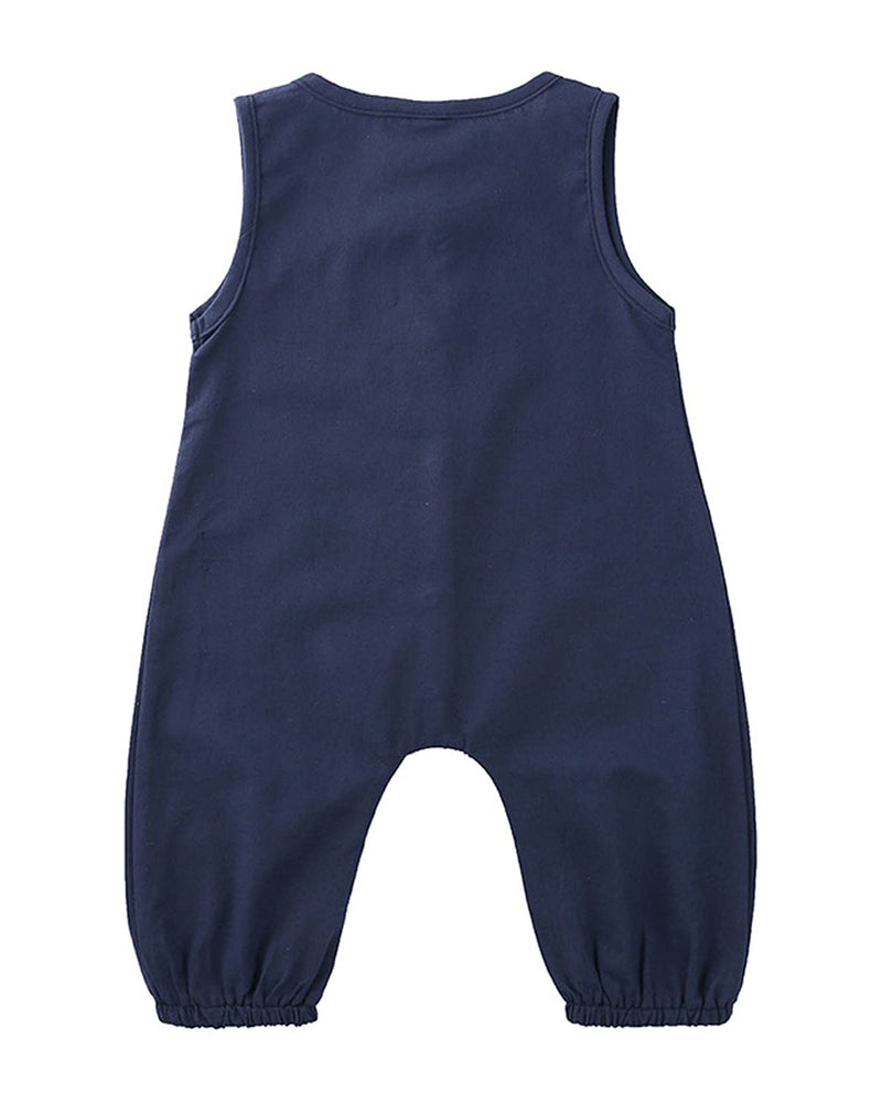 [Australia] - Symunnia Toddler Baby Boy Romper Summer Sleeveless Tank Button Jumpsuit Solid Bodysuit Blue 9 Months 