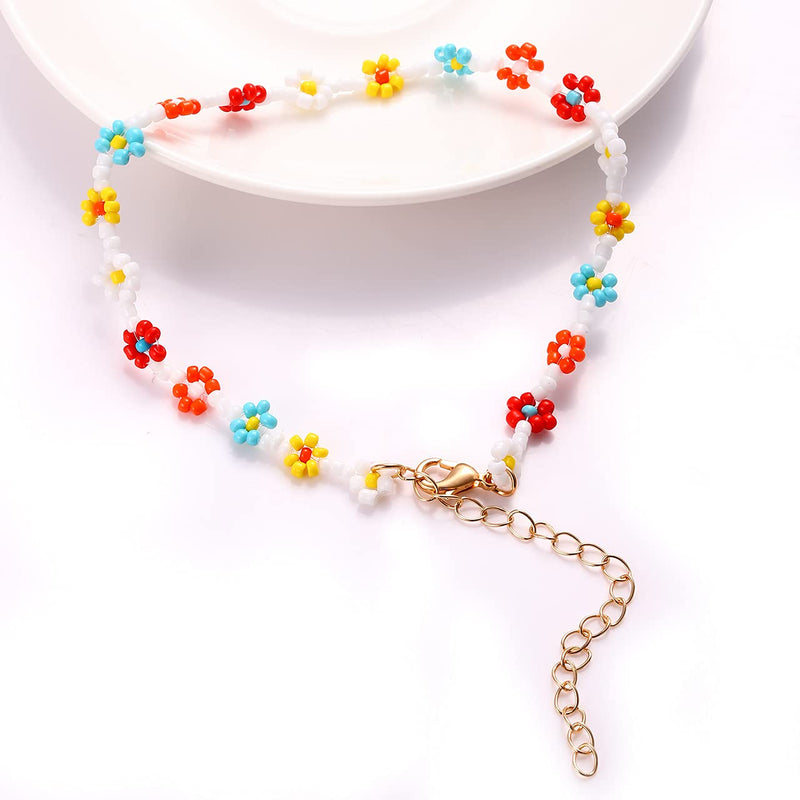 [Australia] - Beaded Anklets for Women Boho Cute Daisy Flower Bead Ankle Bracelets Handmade Waterproof Surfer Anklet Summer Beach Foot Jewelry for Women Teen Girls Colorful flower bead anklet 