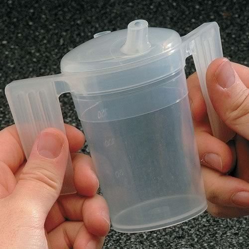 [Australia] - Two Handled Plastic Feeding Cup with SPOUT Adult Feeder Beaker Disability Drinking AIDS - Pack of 1 - Wide spout 