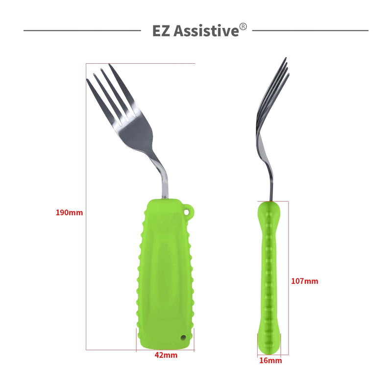 [Australia] - EZ Assistive Adaptive Spoon and Fork Easy to Hold for Independent Eating, Weighted Utensils for Hand Tremors (Green Fork Right Hand) Green Fork Right Hand 