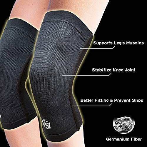 [Australia] - Vital Salveo-Best Recovery Compression Knee Support Sleeve for Man and Women Germanium Knee Brace for Running, Basketball, Hiking, Gym, Workout, Sports (1 Pair)-Large Large 