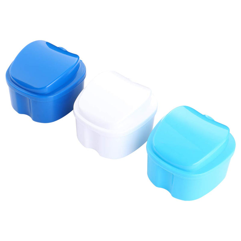 [Australia] - EXCEART 3Pcs Denture Bath Case Denture Cup with Strainer False Teeth Storage Box with Baskett Net Container Holder for Travel, Retainer Cleaning Case White Light Blue Dark Blue 