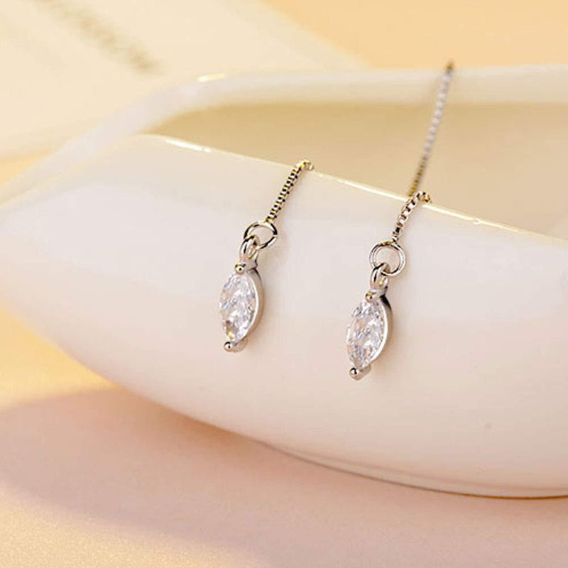 [Australia] - 925 Sterling Silver CZ Crystal Teardrop Dangle Earrings Hypoallergenic Box Chain Drop Earrings Jewelry for Women and Girls 