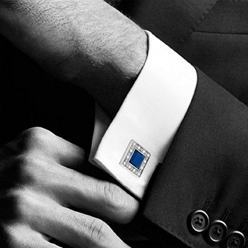 [Australia] - MERIT OCEAN Blue Navy Swarovski Crystal Square Cufflinks for Men Classical Swarovski Cuff Links with Gift Box Elegant Style 