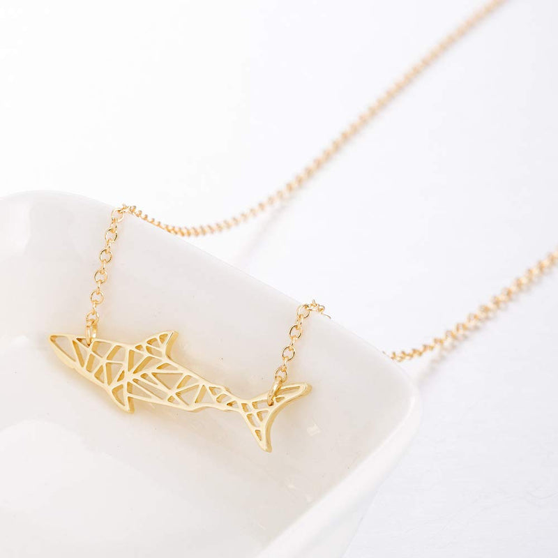 [Australia] - La Espoir Orugami Paper Shark Necklace Sea Animal Fish Pendant Necklace gold 