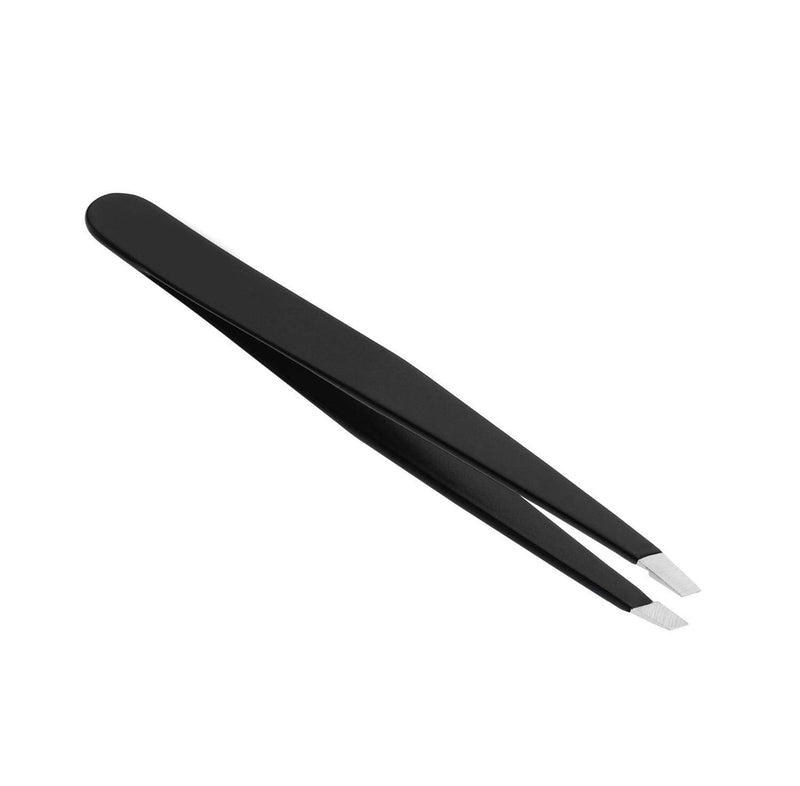 [Australia] - Eyebrow Tweezers Stainless Steel Facial Hair Removal Tweezers in Black Matte with Slanted Tip for Easy Plucking by AURAY 