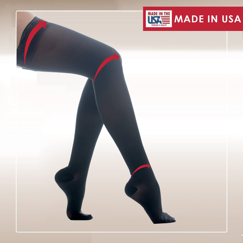 [Australia] - Medicella Premier Closed Toe Thigh High Compression Stockings for Women 20-30 mmHg Medical Quality Large Black 