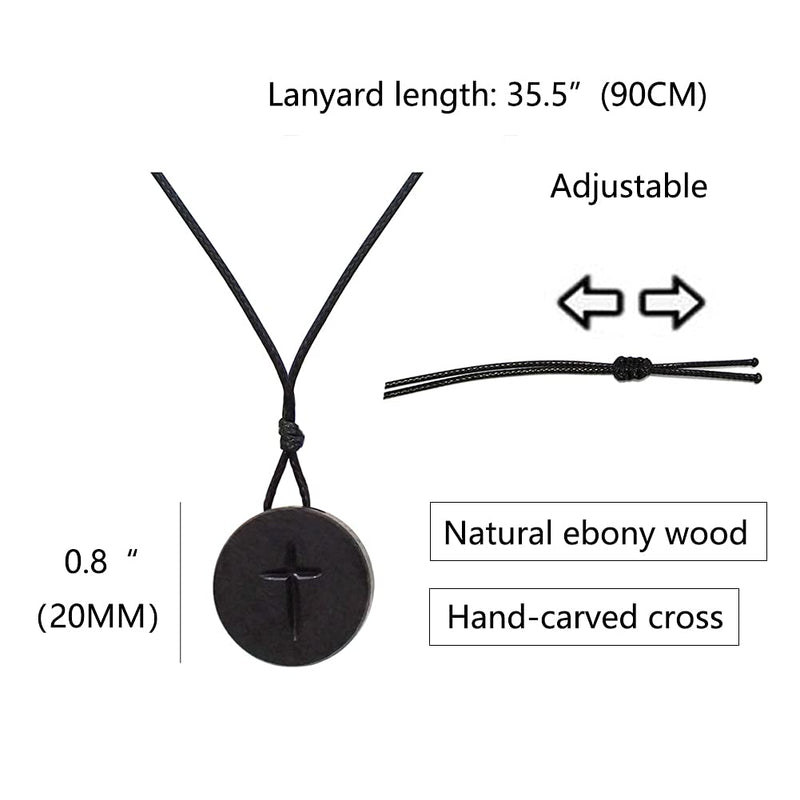 [Australia] - Natural Wood Cross Pendant Necklace for Men Women Children Kids Boy Girl Gift Black Coin Round Ebony Necklace Wooden Car Rearview Mirror Pendant 