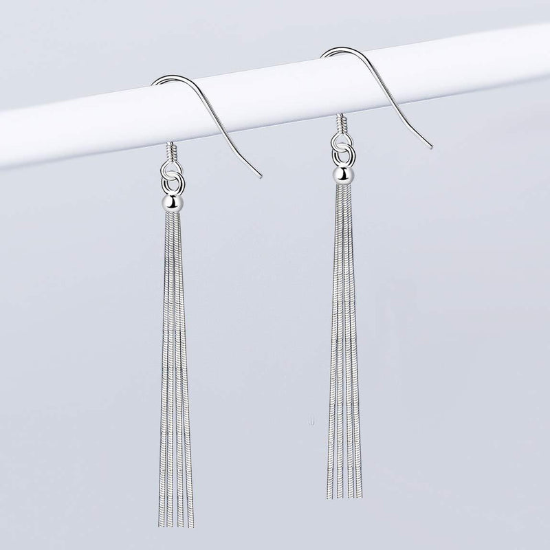 [Australia] - Yaneno 925 Sterling Silver Pin Dangle Drop Bead Hook Earrings Long Tassel Threader Fashion Jewelry Earrings for Women Earrings Hypoallergenic Jewellery for Sensitive Ears White 