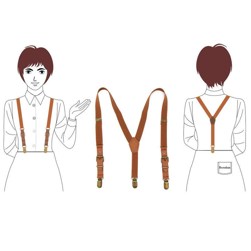 [Australia] - Suspenders for Boys Elastic Kids Pant Suspenders Y Back Tuxedo Braces with Brown Leather and Bronze Clips for Baby Boy 