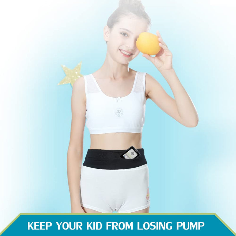 [Australia] - DiaBelt Kids Insulin Pump Belt with Slits Pouch for Diabetic Pump Adjustable Waist Band T1D No-Bounce Medical Holder Accessories for CGM Tubing Epipen Boys Girls Black 