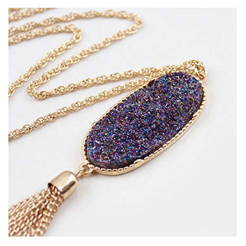 [Australia] - YUJIAXU Gold Abalone Shell Druzy Stone Long Tassel Necklace Druzy Pendent Necklace Purple Druzy 