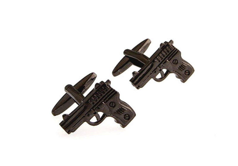 [Australia] - MRCUFF Pistol Handgun Gunmetal Black Gun Police Pair Cufflinks in a Presentation Gift Box & Polishing Cloth 