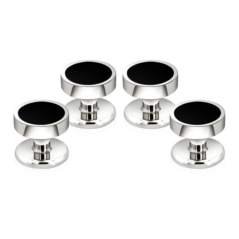 [Australia] - Mr.Van Onyx Cufflinks and Studs Set Formal Black Silver Groomsmen Groom Wedding Gift Cuff Links 