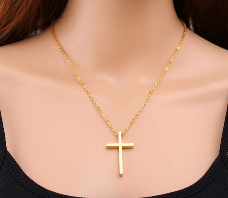 [Australia] - MiniJewelry Silver Cross Necklace Rose Gold Cross Necklace Gold Cross Necklace for Women Stainless Steel Cross Necklace, 18 Inch 