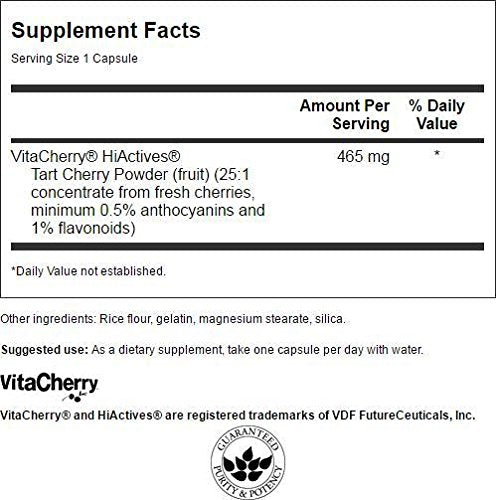 [Australia] - Swanson HiActives Tart Cherry - Natural Supplement Supporting Joint Health, Mobility & Flexibility - Helps Strengthen Collagen Structures & Connective Tissue - (60 Capsules, 465mg Each) 