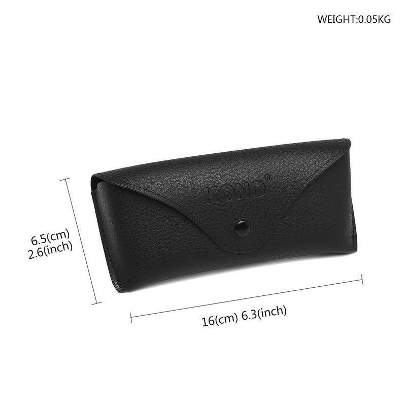 [Australia] - Kono Portable Glasses Case PU Leather Sunglasses Storage Bag Soft Eyeglasses Case for Men & Women Black 