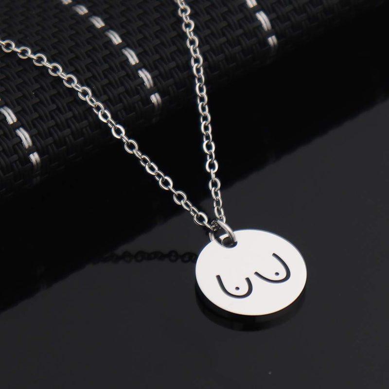 [Australia] - Ankiyabe Boobs Necklace Breast Necklace Feminist Jewelry Silver or Rose Gold Simple Disk Pendant Girl Power Women Right 
