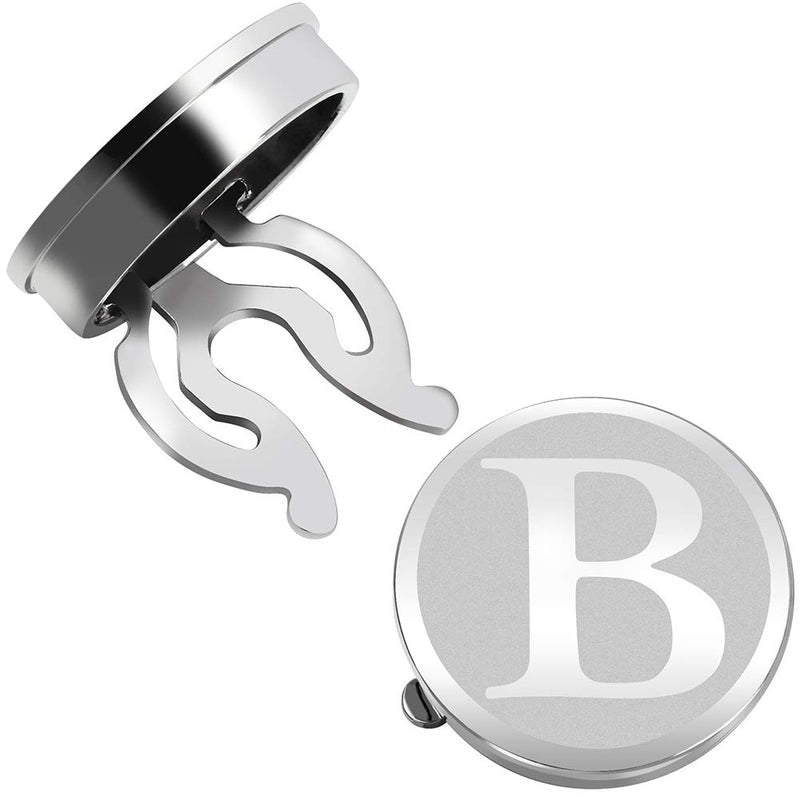 [Australia] - HAWSON Button Covers for Men - Silver Mens Button Cover Cufflinks for Wedding and Formal Event Accessories - Personalized Alphabet Initials A-Z B 