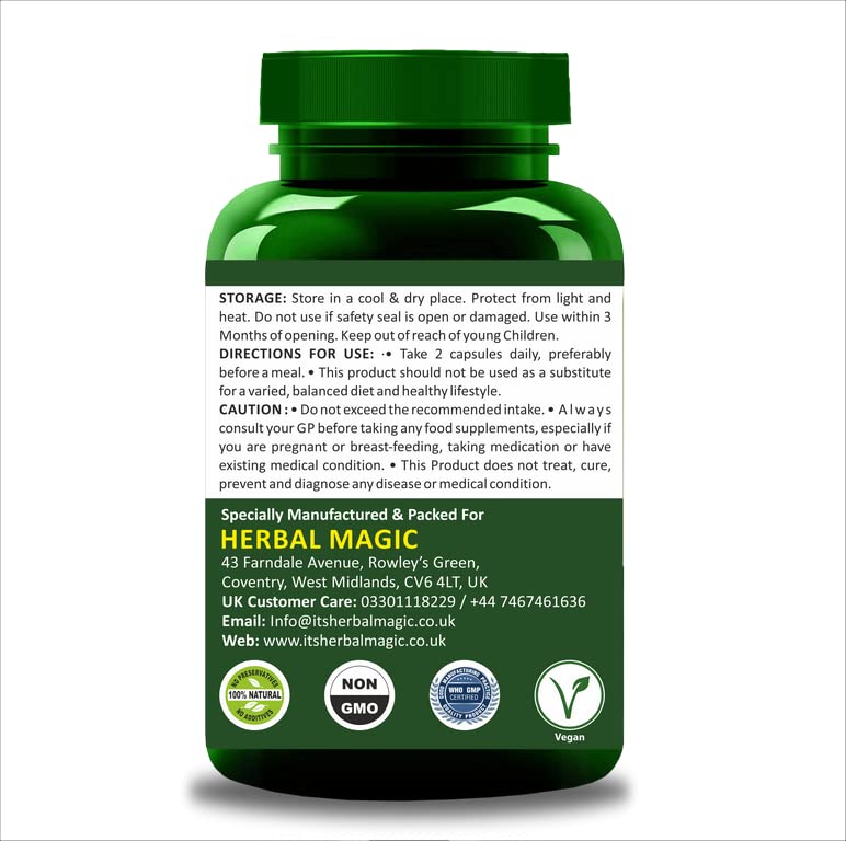 [Australia] - Herbal Magic's Pure & Natural Biotin x 60 Capsules - 5000mcg in 2 x caps - UKAS LAB Tested in UK - 14 Types of Fruits, Vegetables & Herbs - Pack of 1 Biotin Veg Capsules - Pack 1 