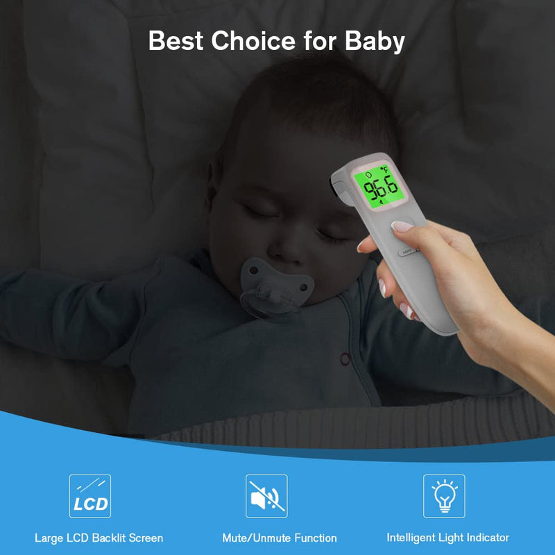 [Australia] - Forehead Thermometer, Baby and Adults Thermometer with Fever Alarm, LCD Display and Memory Function, Ideal for Whole Family (White) White 